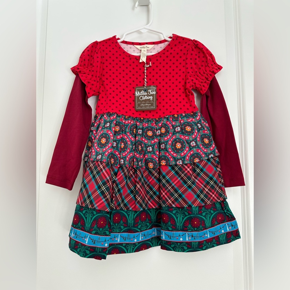 NWT! Matilda Jane Jolly Holiday Dress Size 4 Christmas Girls Plaid Dress
